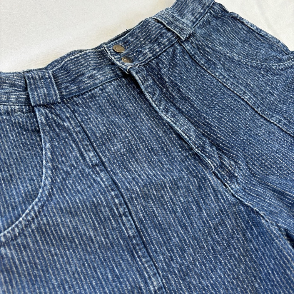 Vintage 90s Y2K High Rise Blue Hickory Stripe Denim Jean Shorts Small 26 - Picture 7 of 15